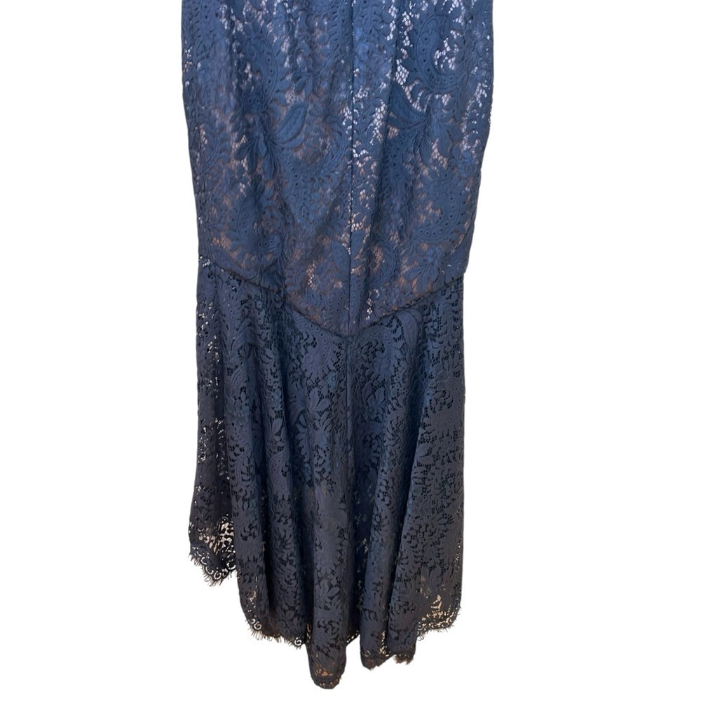 Theia - Women’s Lace, High-Low Mermaid Maxi Gown, Evening - Navy Blue, Size 0 - Picture 9 of 17